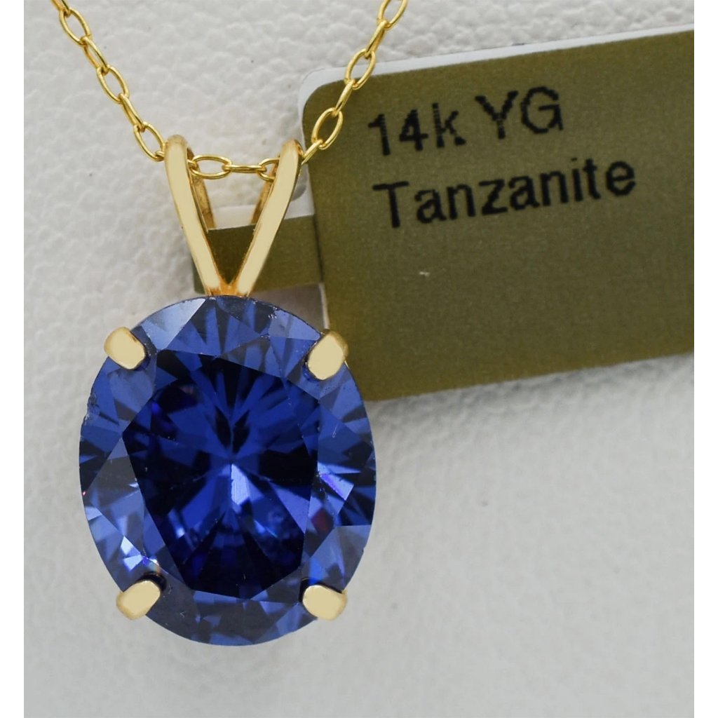 Created 5.50 Cts Aaa Tanzanite Pendant Solid 14k Yellow Gold